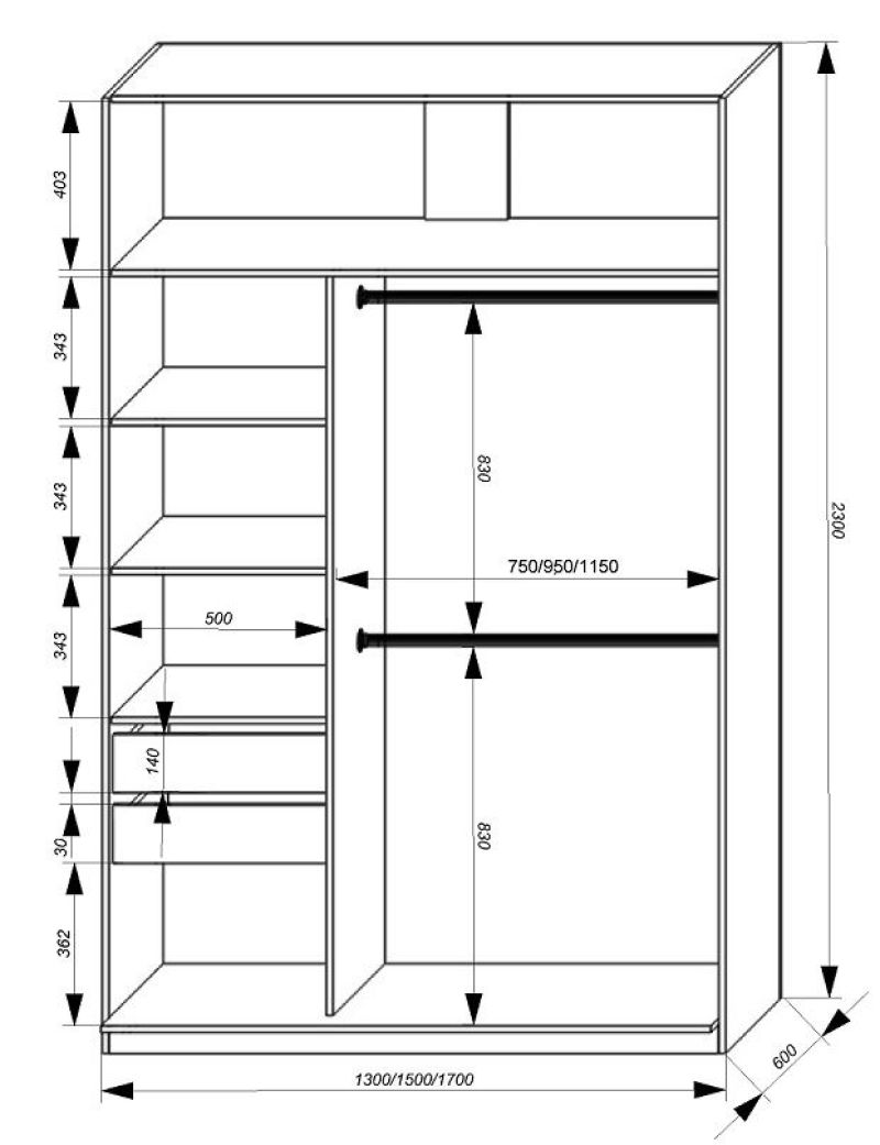Шкаф-купе 1300 серии SILVER S5+S5+B2+PL3 (2 ящика+2 штанги) профиль «Серебро» | увеличить фото 3 Шкаф-купе 1300 серии SILVER S5+S5+B2+PL3 (2 ящика+2 штанги) профиль «Серебро» | фото 3